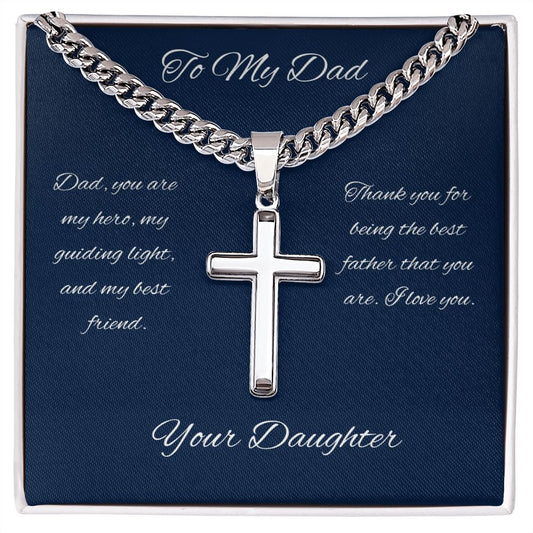 Personalized Cross Necklace with Cuban Chain - To Dad from Daughter