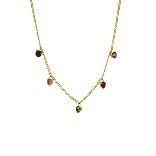 Multicolor Heart Station Necklace