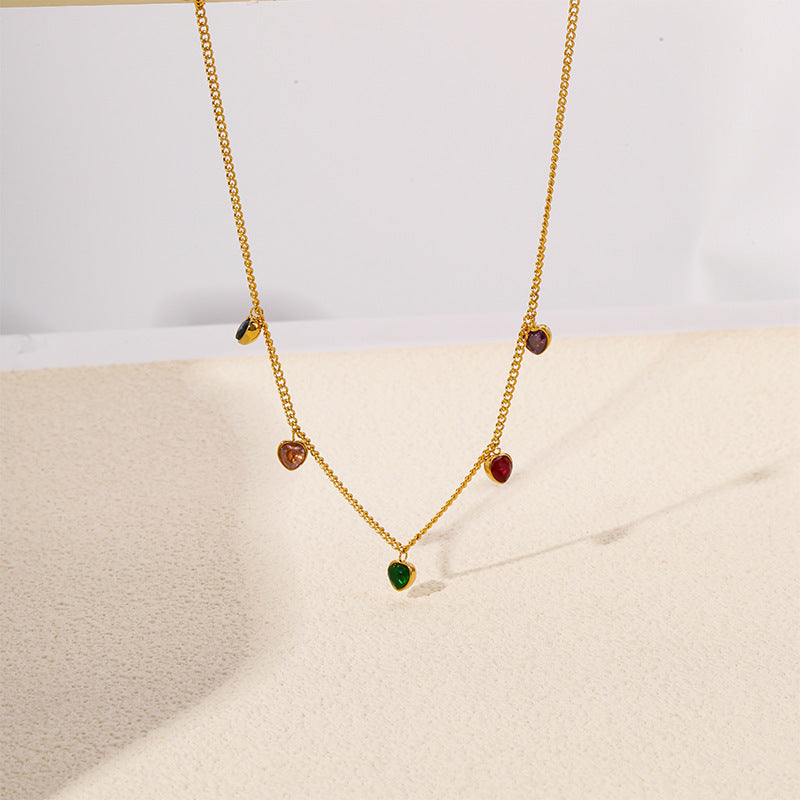 Multicolor Heart Station Necklace