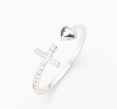 Cross Ring With Heart
