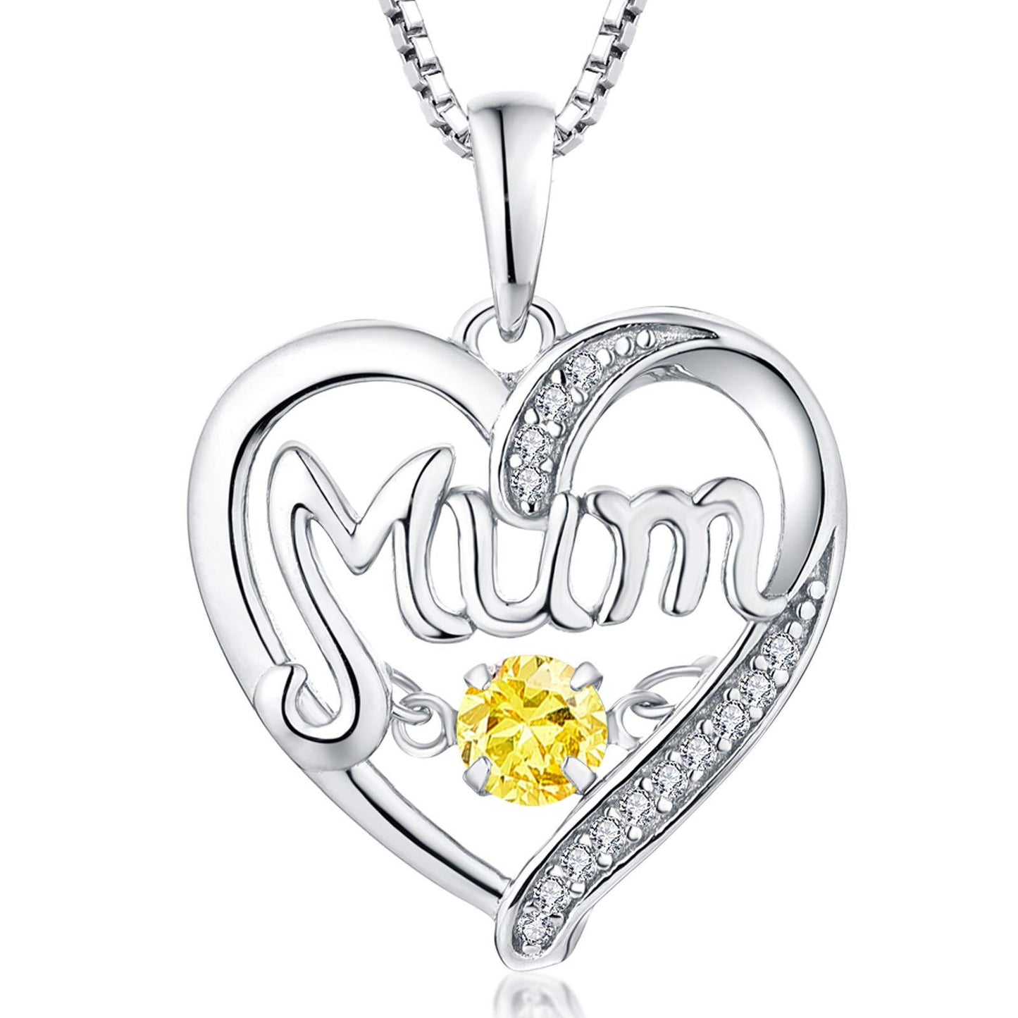 Sterling Silver Heart Mum Necklace with Birthstone Pendant