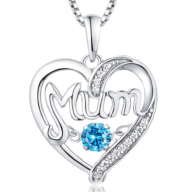 Sterling Silver Heart Mum Necklace with Birthstone Pendant