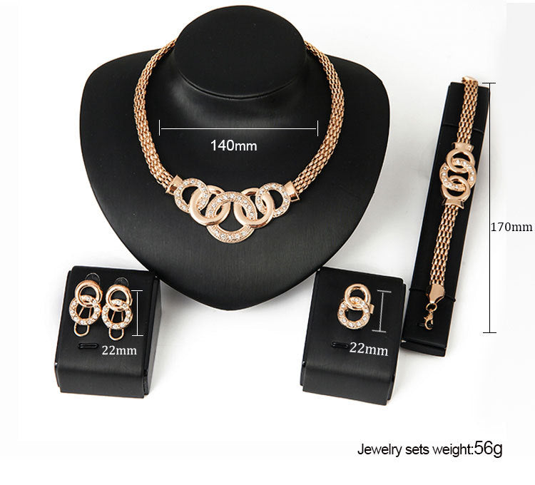 18K Gold Plated Necklace, Earrings, Bracelet, Ring Jewelry Set