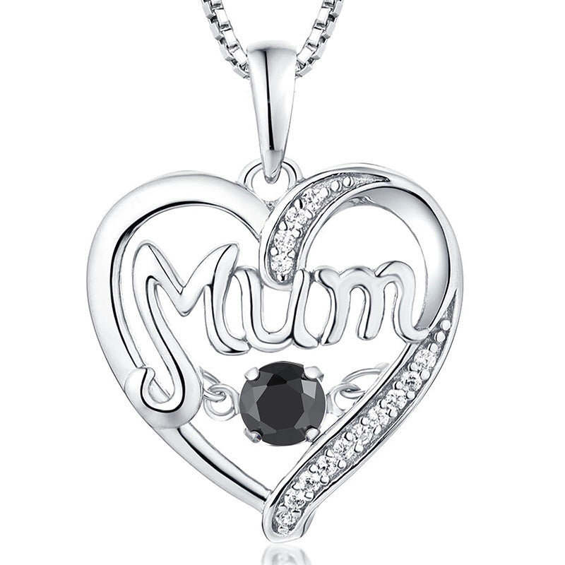 Sterling Silver Heart Mum Necklace with Birthstone Pendant