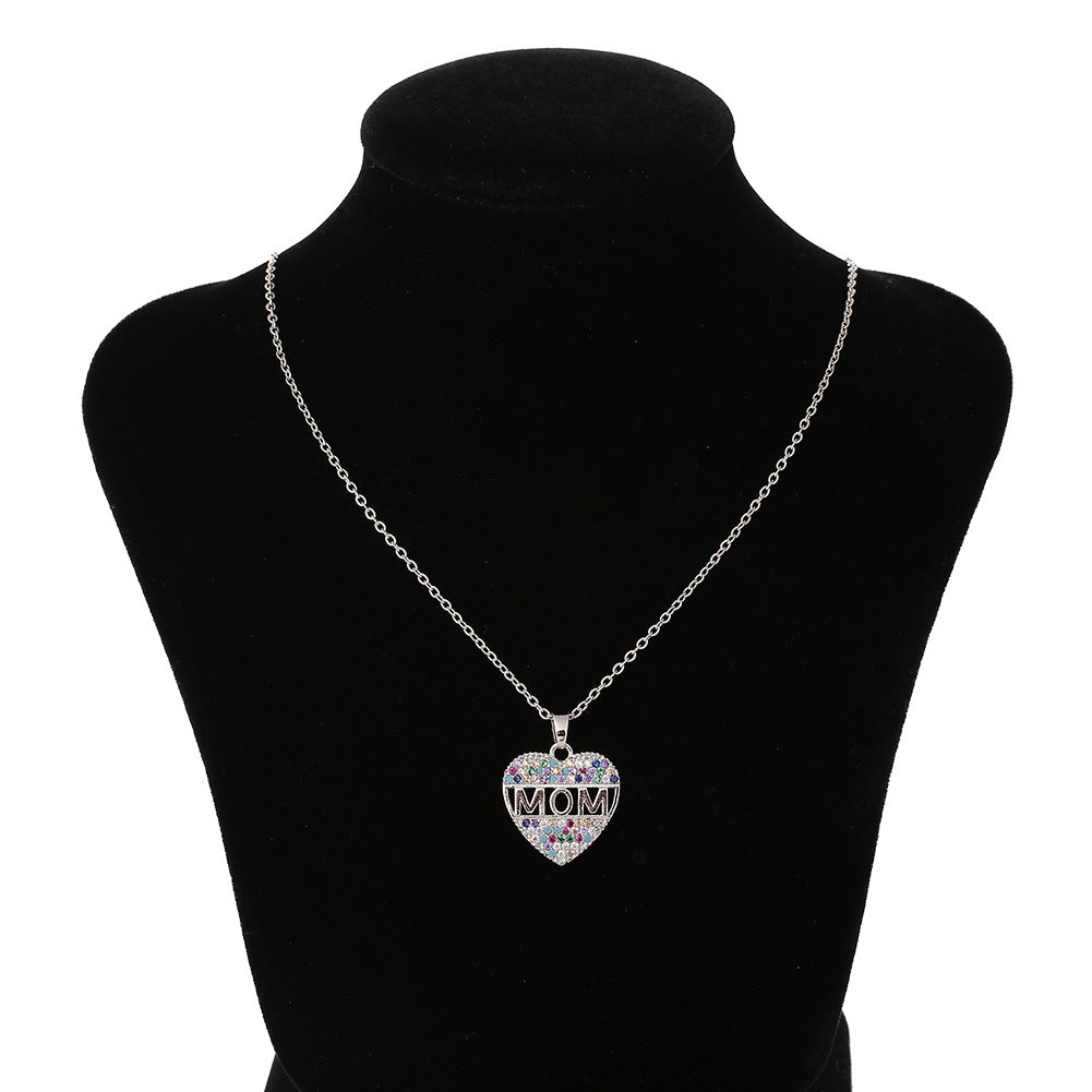 Colorful Mom Cubic Zirconia Heart Pendant Necklace