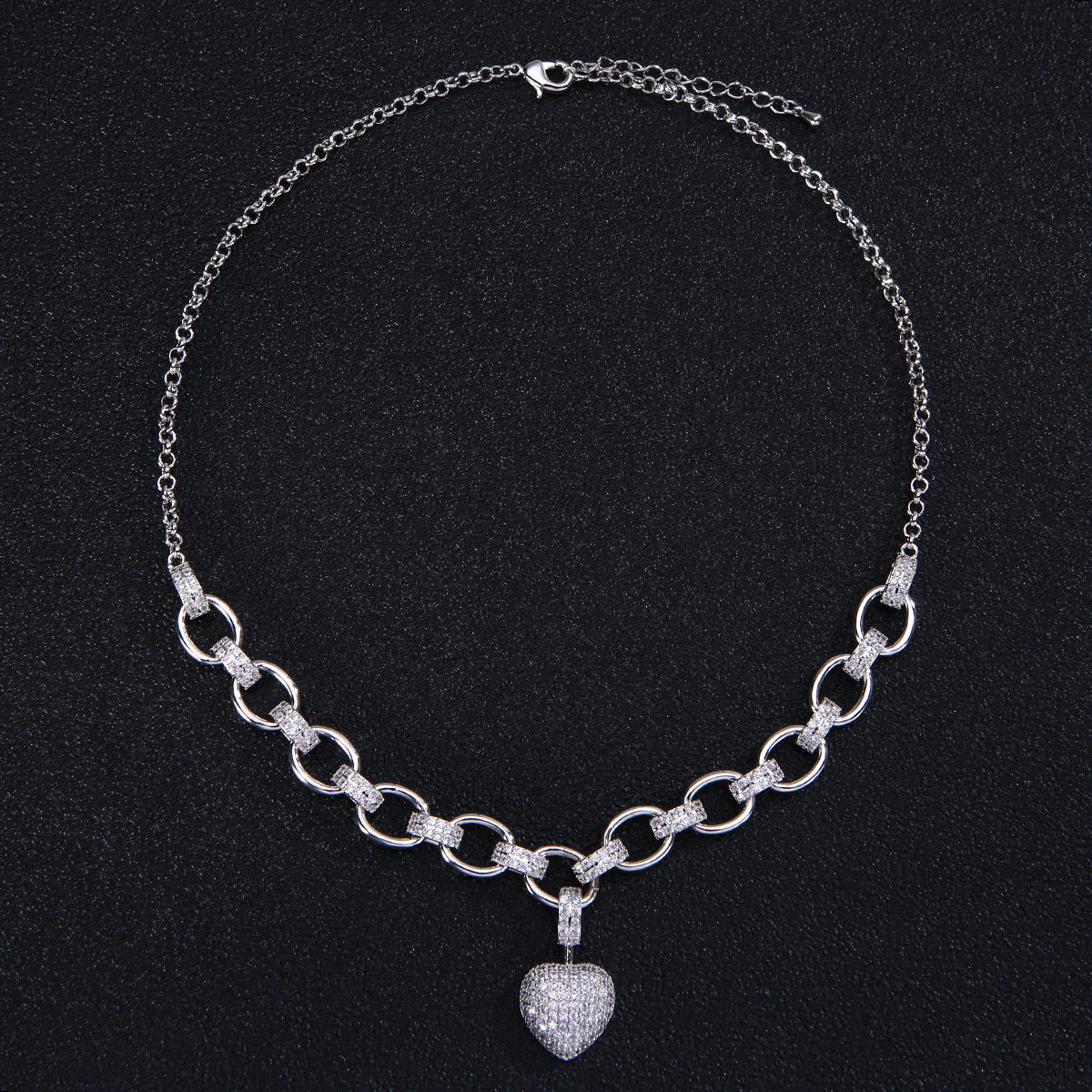 Luxury Cubic Zirconia Bracelet and Necklace Set with Heart Charm