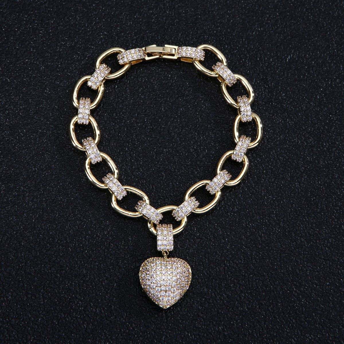 Luxury Cubic Zirconia Bracelet and Necklace Set with Heart Charm