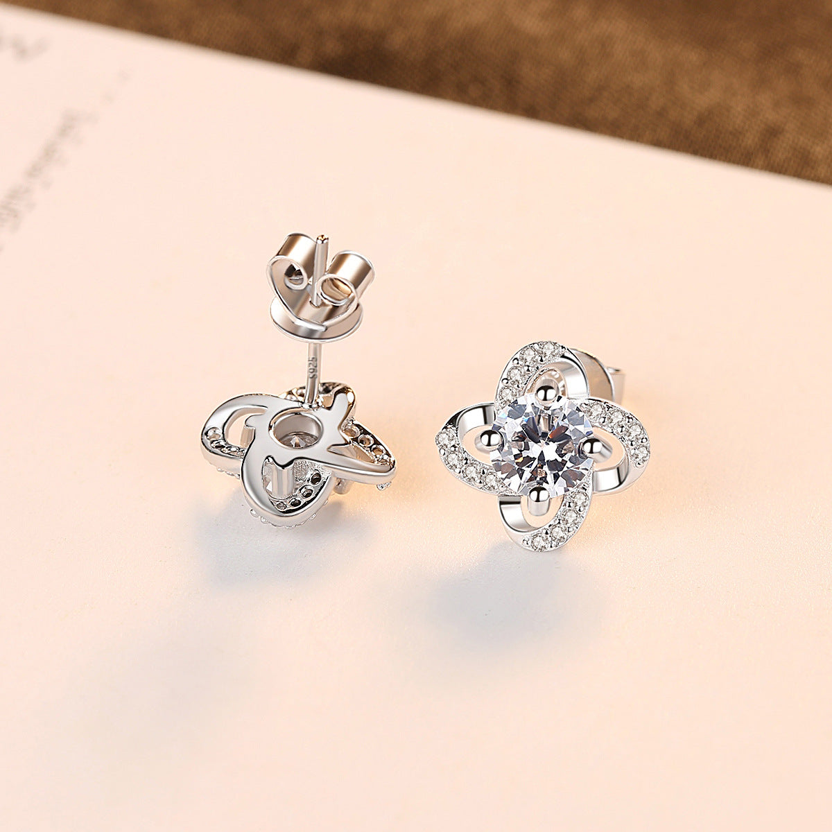 Sterling Silver Four Leaf Clover Stud Earrings