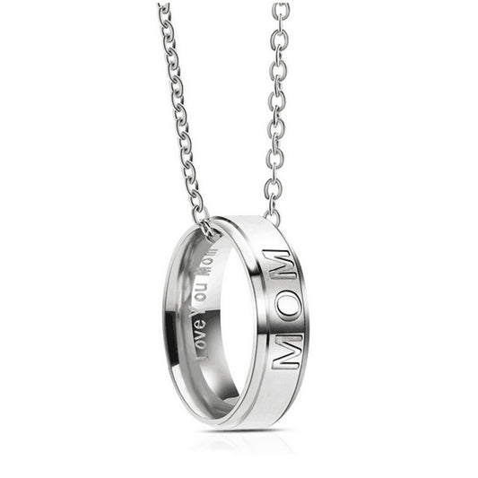 Mom Titanium Steel Ring Pendant Necklace