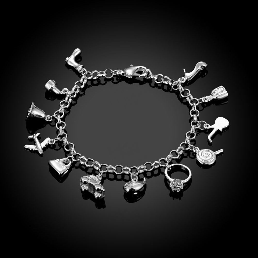 Silver Bracelet with Assorted Charms