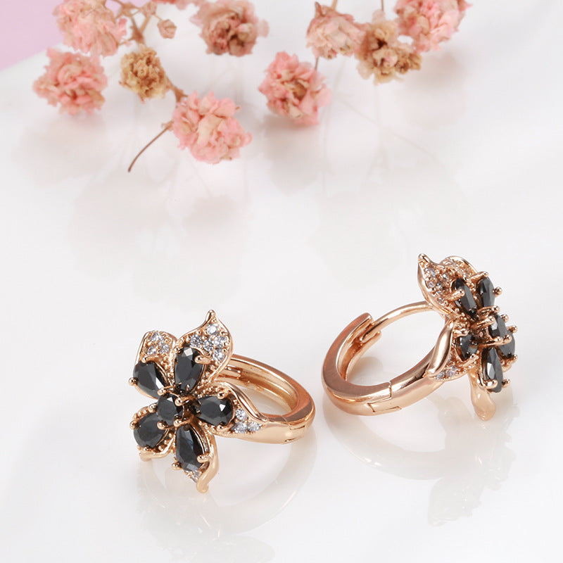 Rose Gold Fashion Flower Zircon Earrings