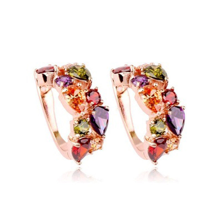 Multicolor Cubic Zircon Leverback Flower Earrings