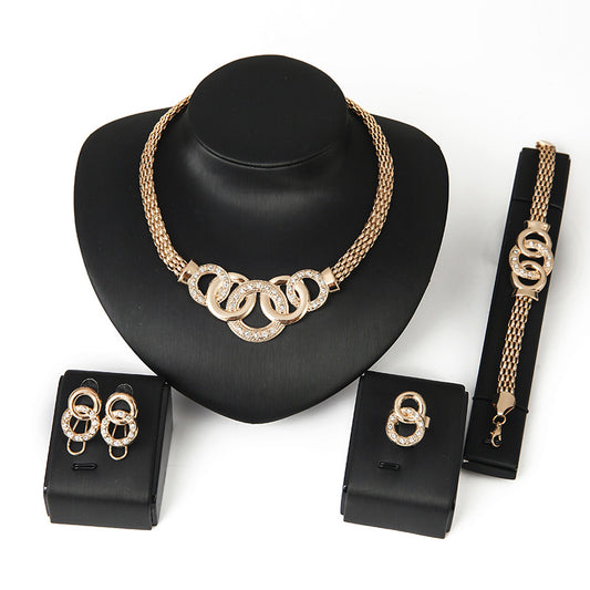 18K Gold Plated Necklace, Earrings, Bracelet, Ring Jewelry Set