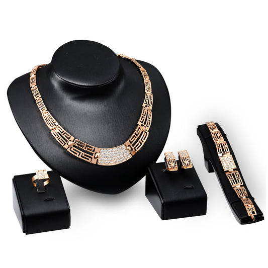 18K Gold Plated Necklace, Earrings, Bracelet, Ring Jewelry Set