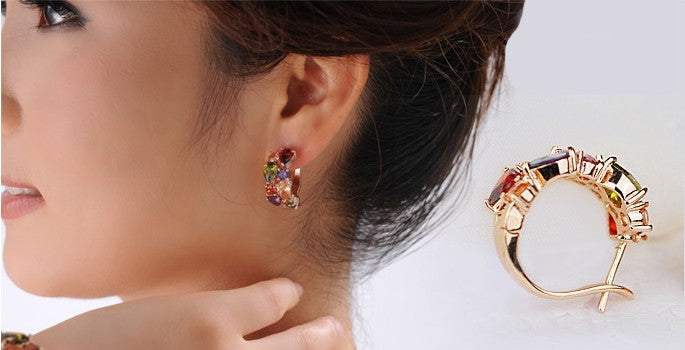 Multicolor Cubic Zircon Leverback Flower Earrings