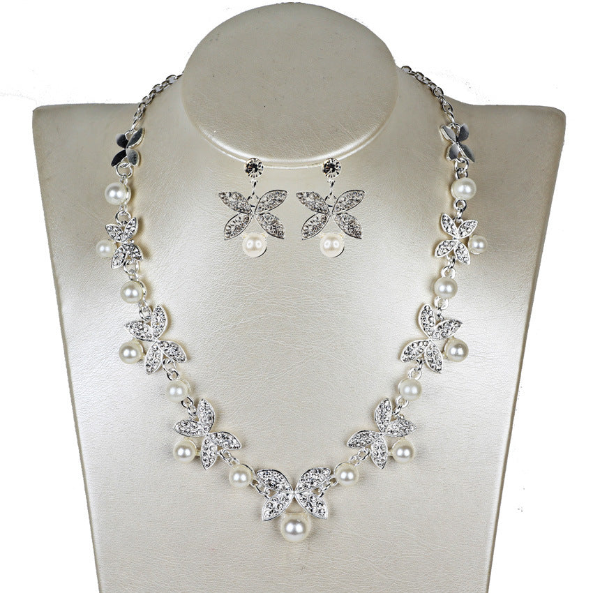 Pearl Butterfly Necklace and Earring Jewelry Set