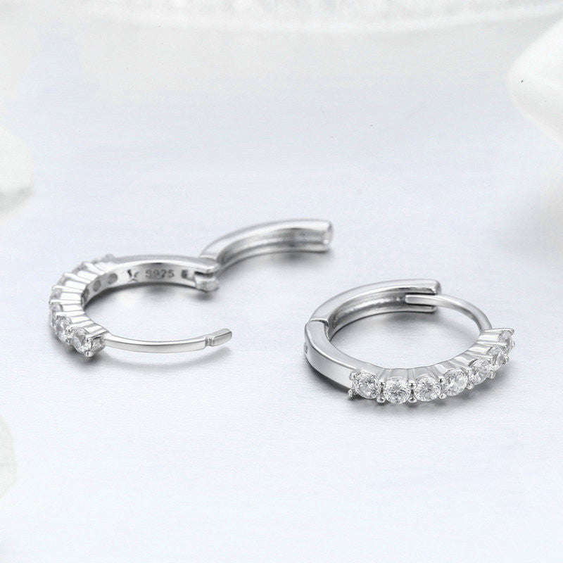Sterling Silver Women's White and Zircon Earrings