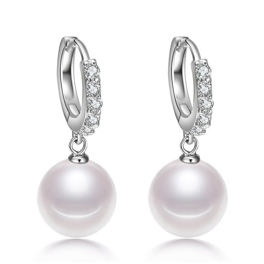 Fashion Pearl and Zircon Huggie Dangling Earrings