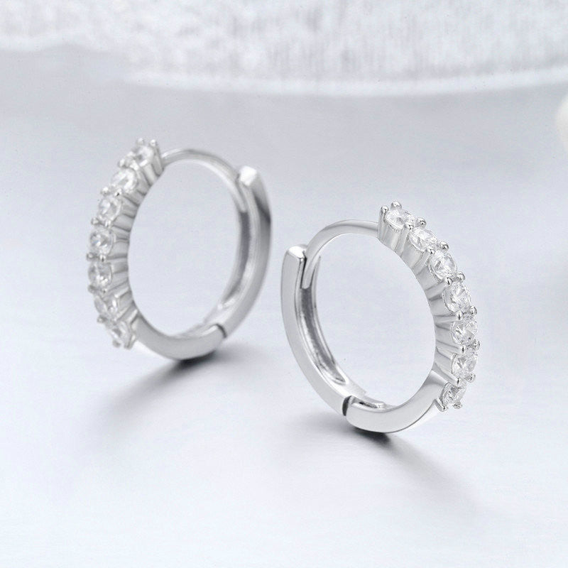 Sterling Silver Women's White and Zircon Earrings