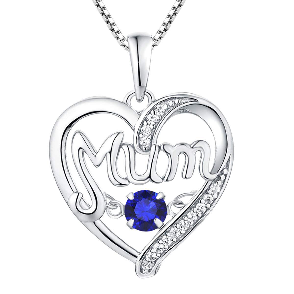 Sterling Silver Heart Mum Necklace with Birthstone Pendant