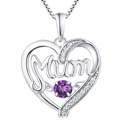 Sterling Silver Heart Mum Necklace with Birthstone Pendant