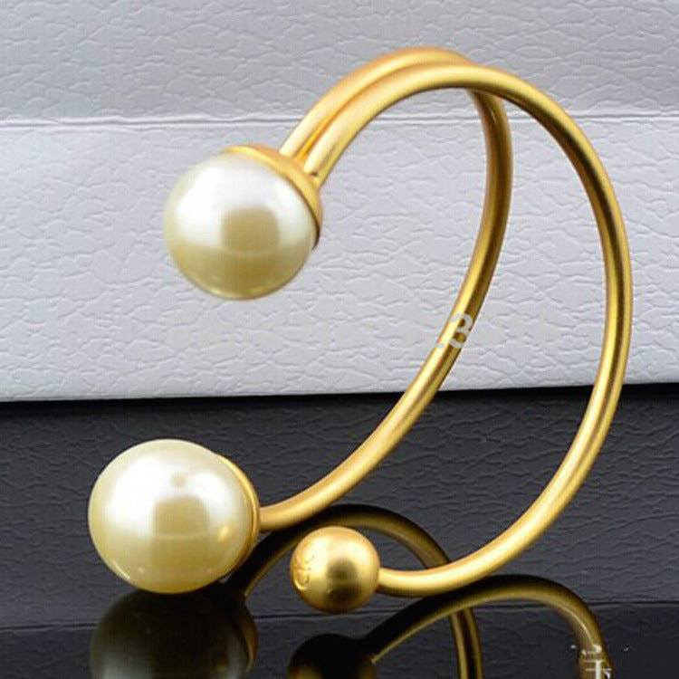 Fashion Big Pearl Open Bangle Bracelet