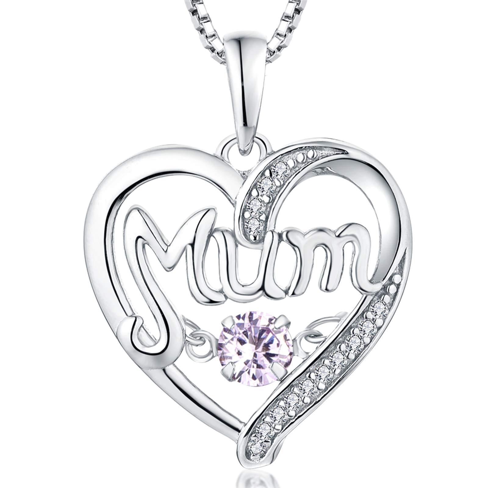 Sterling Silver Heart Mum Necklace with Birthstone Pendant