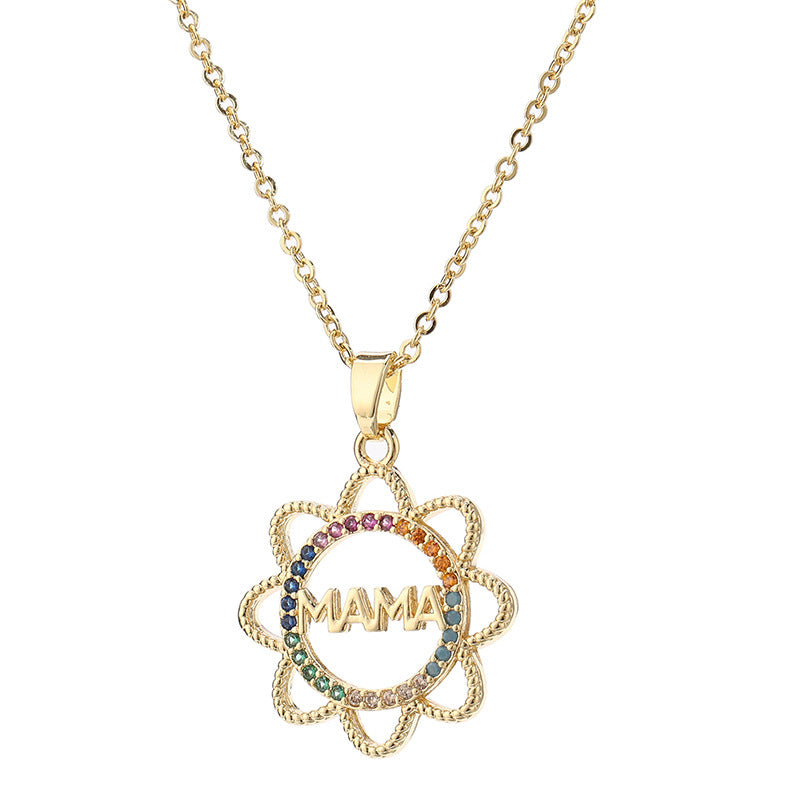 Mama Necklace with  Colored Zircon Pendant