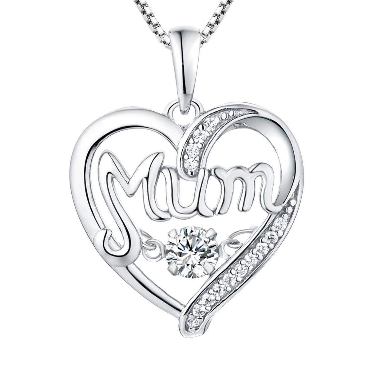 Sterling Silver Heart Mum Necklace with Birthstone Pendant