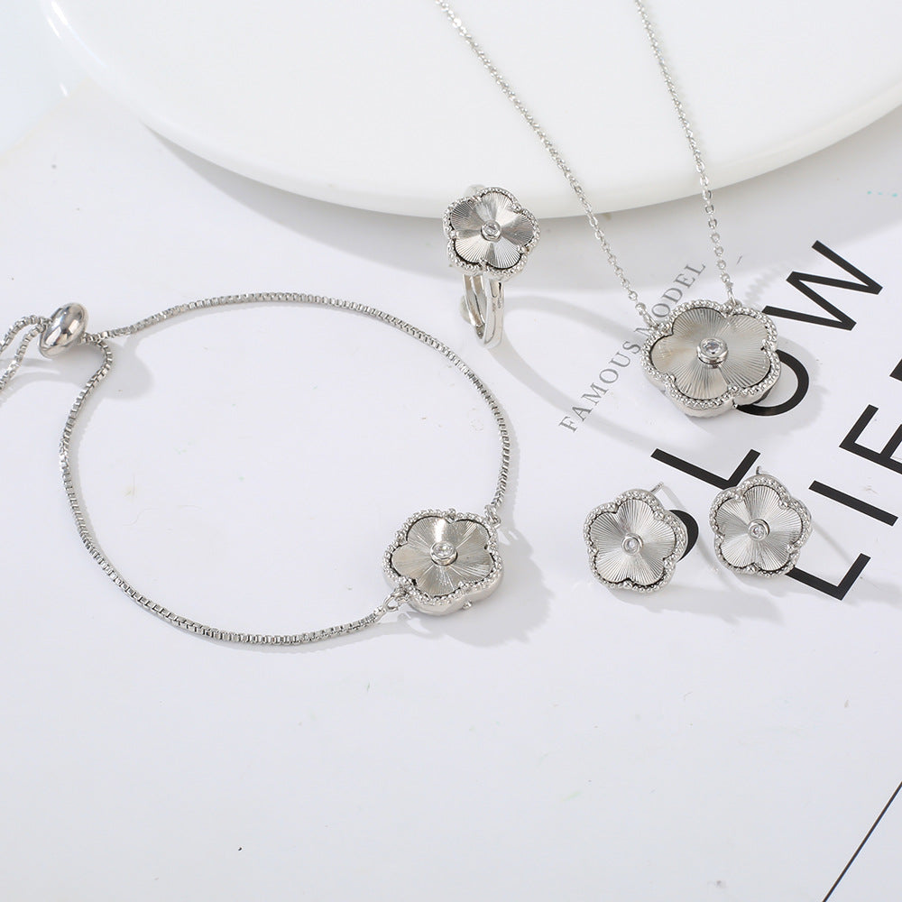 Flower Women's Bracelet, Earrings, Necklace, Ring Jewelry Set