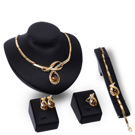 18K Gold Plated Necklace, Earrings, Bracelet, Ring Jewelry Set